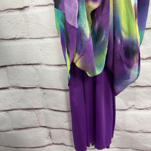 Candies Womens Sz L Maxi Dress V Neck Purple Green Blue Pullover Party Beach - Picture 6 of 11